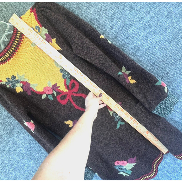 Sparrow Cardigan Womens Small Yellow Brown Lambswool Floral Longline Boho Floral - Picture 7 of 9